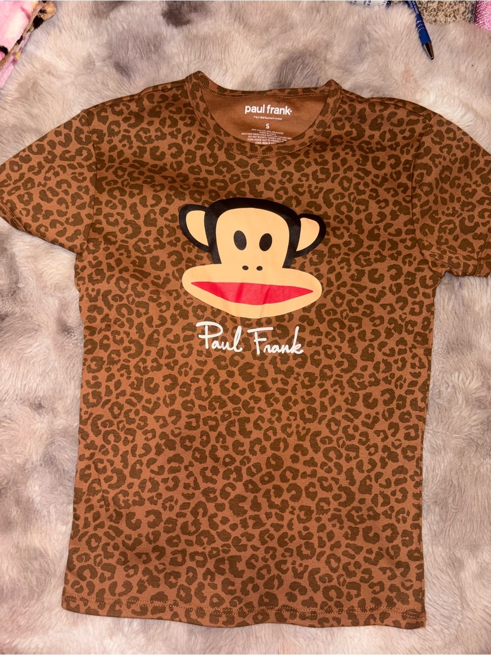 Paul Frank Brown Leopard Julius Graphic Tee with Red Accent